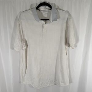 Under Armour Polo Shirt Men's Large White Short Sleeve Loose Geometric Top Golf